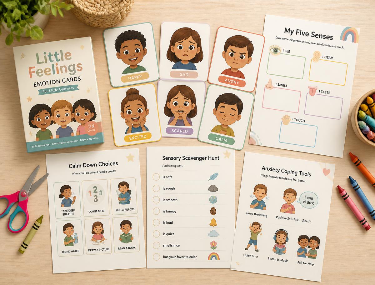 Cards de emoções e atividades sensoriais impressas